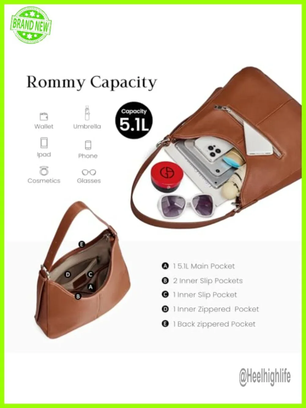 Genuine Leather Hobo Bag for Women, Top Grain Real Leather Shoulder Bag with